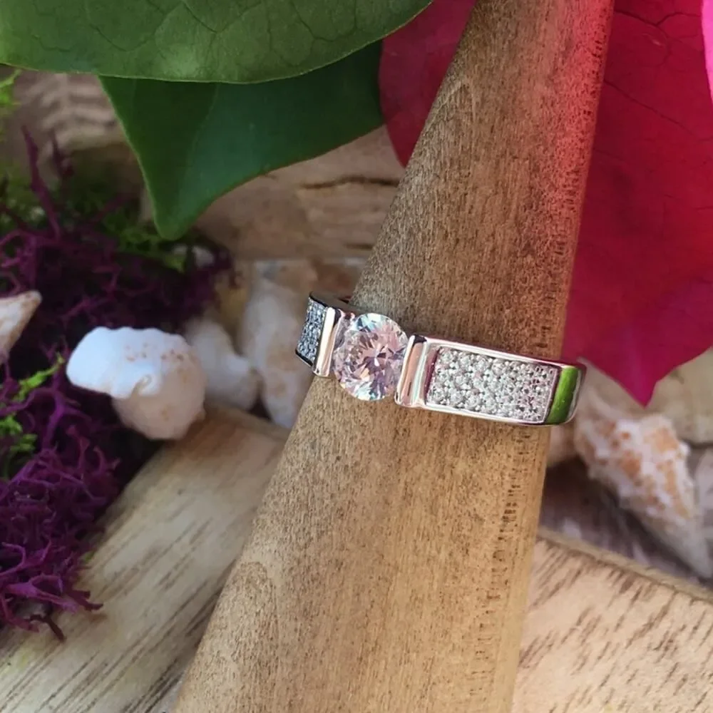 Sterling Silver Clear Round Engagement Ring 6,7,8